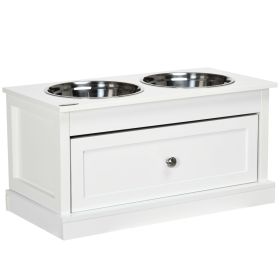 PawHut Elevated Dog Bowls Large Dog Feeder Station with 2 Stainless Steel Bowls Storage Drawer Wood Stand White PawHut Elevated Dog Bowls Large Dog Feeder Station with 2 Stainless Steel Bowls Storage Drawer Wood Stand White